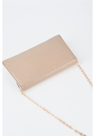 Vivaq Kadın Croco Vizon Zarf Tasarım 2 Bölmeli Mini Zincir Askılı Çıt Çıt Kapama Clutch Ve El Çantası VİZON