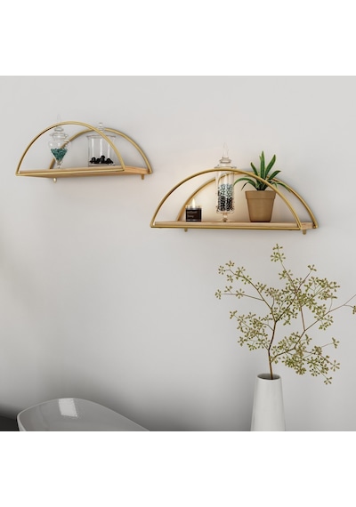 Bino Bino Duvar Rafı Dekoratif Mutfak Banyo Altın Elips Kitaplık