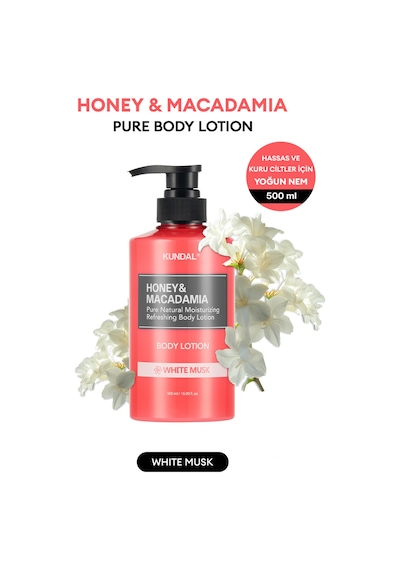 Nemlendirici Ve Besleyici Vücut Losyonu Kundal Honey & Macadamia Pure Body Lotion 500ml White Musk