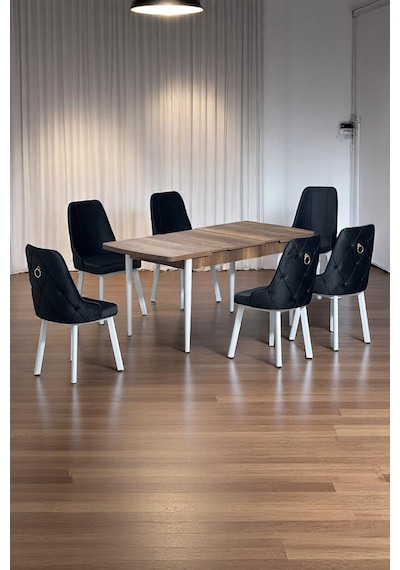 Minel Açılabilen Metal Ayak MDF Mutfak Masası Takımı 6 Antrasit Sandalye 80 x 132 Minel Açılabilen Metal Ayak MDF Mutfak Masası Takımı 6 Antrasit Sandalye 80 x 132