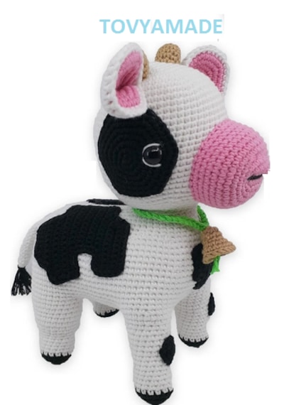 Amigurumi İnek,el Yapımı Amigurumi İnek Oyuncak Açık Kahverengi - Beyaz