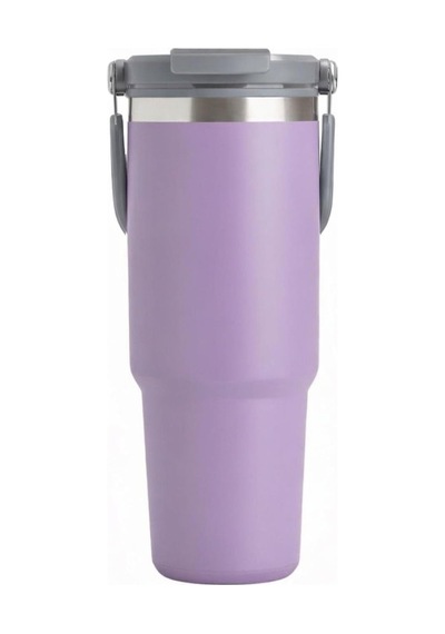 900 Ml Paslanmaz Çelik Pipetli Ve Kilit Kapaklı Kulplu Termos 6 Saat Sıcak/soğuk - Fc1180 Lila Diğer
