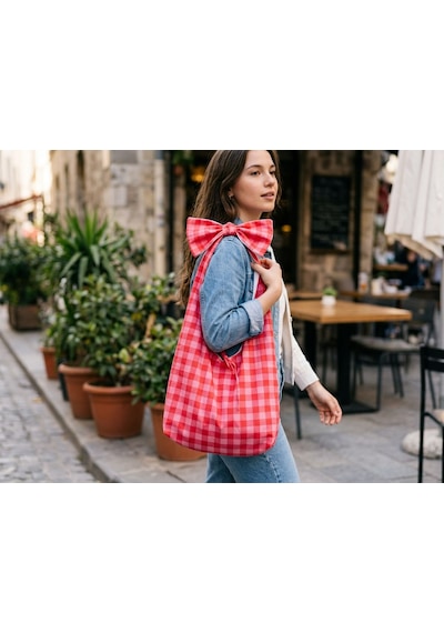 Lady Miossa Retro Kırmızı Ekose Dijital Poplin Kumaş Kırmızı - Çok Renkli