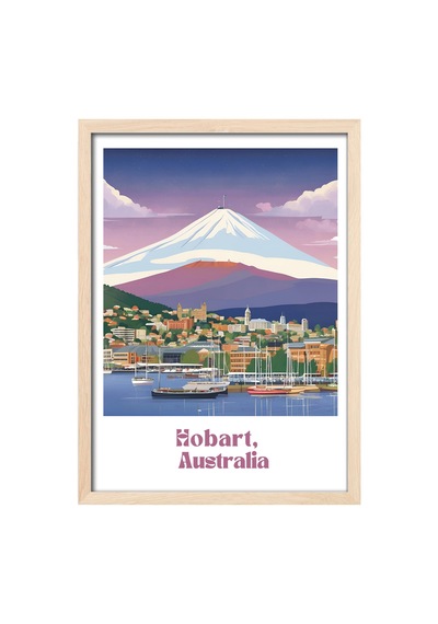 Hobart Doğal Ahşap Çerçeveli Poster, Dekoratif Seyahat Duvar Tablosu