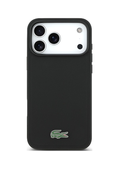 Apple Uyumlu iPhone 17 Pro Max Kılıf Lacoste Lisanslı M-safeli Pu Pike Desenli Metal Logo Kartlıklı Kapak Siyah Siyah
