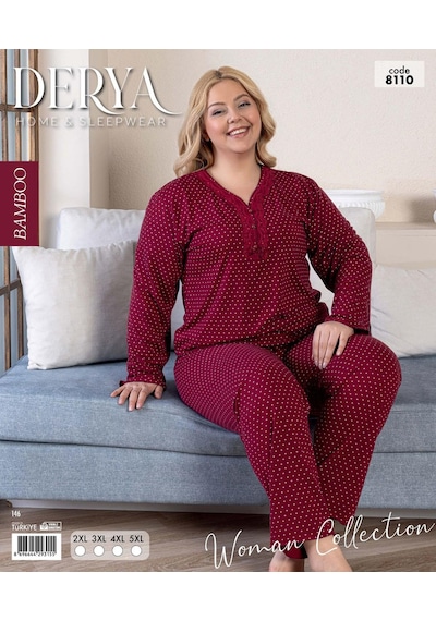 Derya Kadın Büyük Beden Dantel Yaka Bambu Uzun Kol İnce Pijama Takımı 8110b - 1 Adet Bordo Derya Kadın Büyük Beden Dantel Yaka Bambu Uzun Kol İnce Pijama Takımı 8110b - 1 Adet Bordo