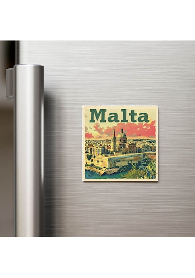 Malta Malta - Posta Pulu Temalı Ülke - Baskılı Buzdolap Magneti Kare - 9x9 Cm