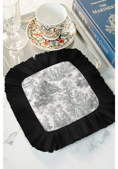 Toile Temalı Zarif Saçaklı Sunum Peçetesi-fransız Country Vintage Gri Siyah Bardak Altlığı Mendil Yosunlu Sütlü Bej Toile Temalı Zarif Saçaklı Sunum Peçetesi-fransız Country Vintage Gri Siyah Bardak Altlığı Mendil Yosunlu Sütlü Bej