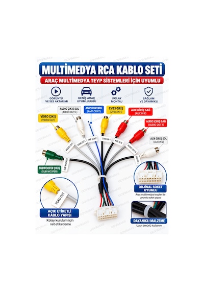 Araç Multimedya Rca Kablo Demeti Aux Vıdeo Out Cvbs In Amfi Subwoofer