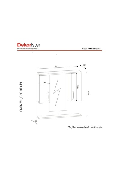 Dekorister Tiger Aynalı Banyo Etajer Beyaz Çok Renkli