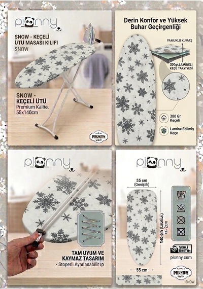 Pionny Keçeli Ütü Masası Kılıfı - 55x140 Cm - Snow Çok Renkli