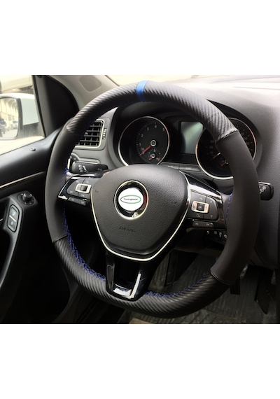 Yüzüklü Alcantara - Karbon Model Dikişli Oto Direksiyon Kılıfı