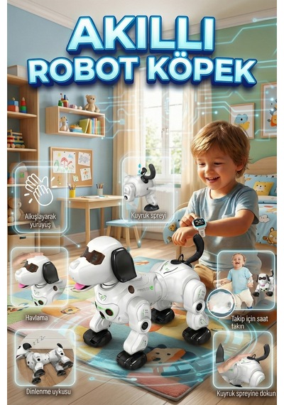 Uzaktan Kumandalı Akıllı Robot Köpek Akıllı Saat Takip Sistemli Sese Duyarlı Buharlı Oyuncak Çok Renkli