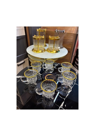 Loretta Kulplu Yaldızlı Gold Detaylı Ayaklı Kahve Bardağı, Çay Fincanı, Hediyelik, Sunumluk ,modern Gold-yaldız