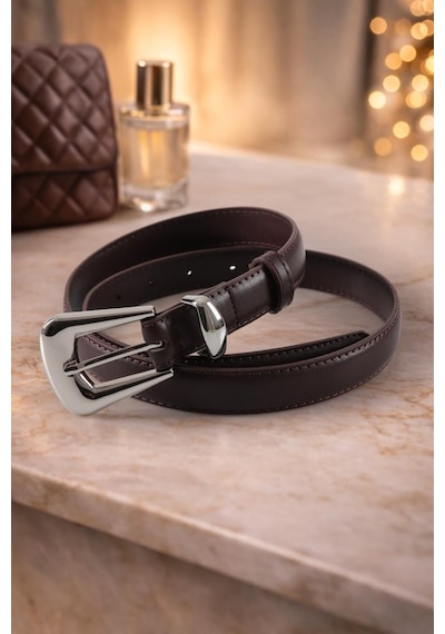 Williampolo Full Grain Deri Gümüş Toka Kahverengi Kadın Kemer