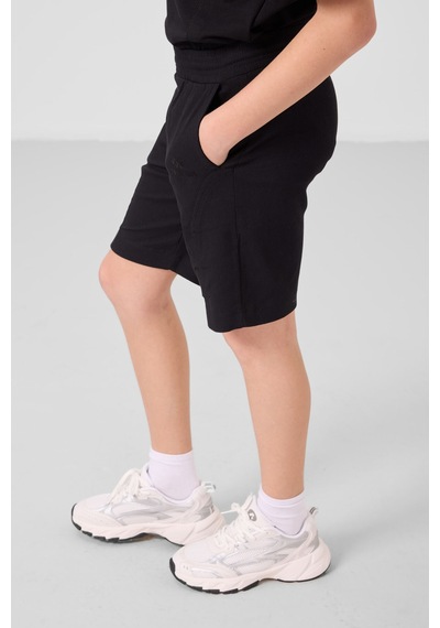 Siyah Pamuklu Oversize Fit Dokuma Hafif Esnek Chino Erkek Çocuk Şort Takım - 11276 Siyah