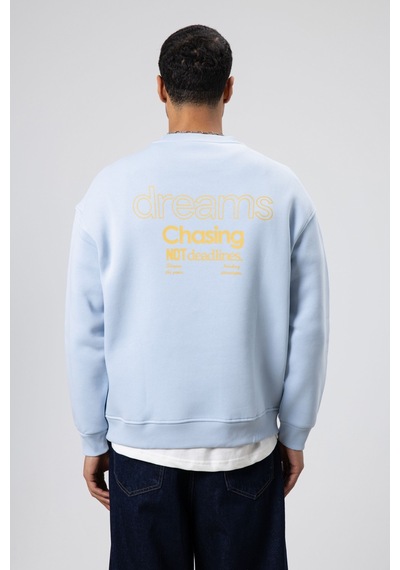 Vamos Oversize Bisiklet Yaka Baskılı Sweatshirt Bebe Mavi