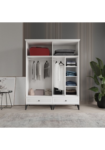 Beenal Nisa 4 Kapaklı Gardırop Dolap 160cm Beyaz-beyaz