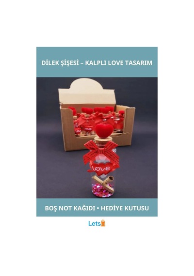 Kalp Figürlü Dilek Şişesi Hediye Seti 10 Cm