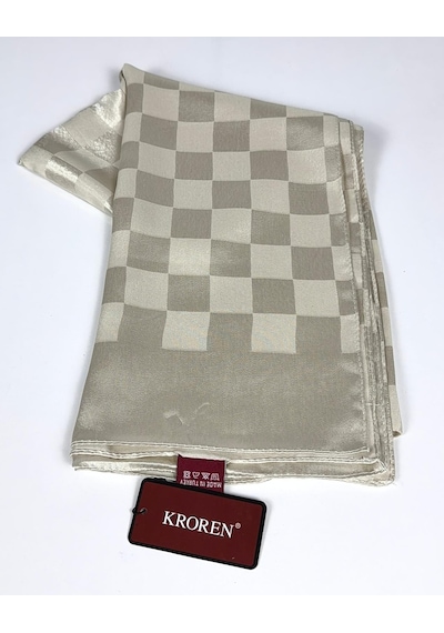 Kroren Krep Jakarlı Dama Desen Şal - 70 X 190 - 7379 Taş