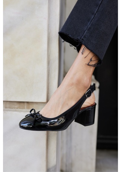 Dorado Kadın Nude Cilt Slingback Kalin Topuklu Ayakkabi Siyah