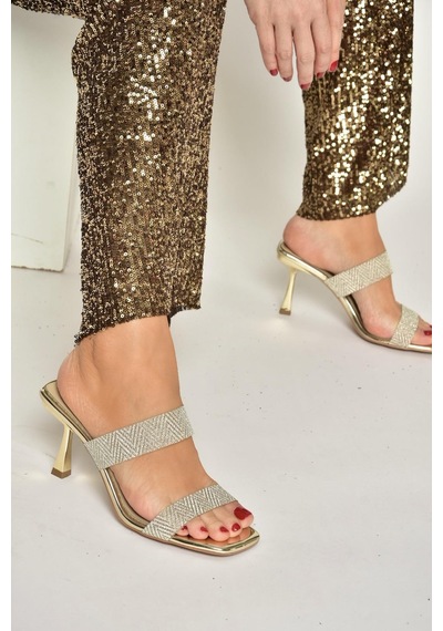 Fox Shoes Y820013834 Altın Ayna İnce Topuklu Kadın Ayakkabı Altın