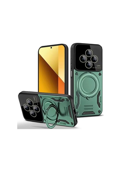 Newface Xiaomi Redmi 14c Kılıf Joy Lens Standlı Kapak - Koyu Yeşil