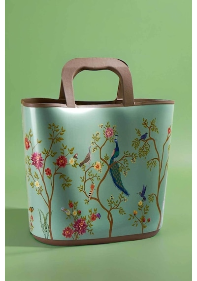 Qutu Hand Bag Tavus Kuşu Desenli Yeşil Plaj Ve El Çantası 3955034