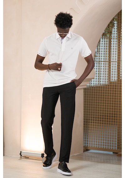 Paul Martin Regular Fit Yaka Garnili Pamuklu Polo Yaka T-shirt Beyaz