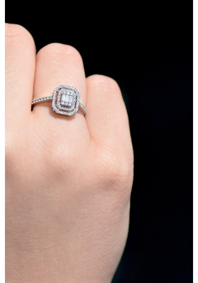 0.40 Ct Çift Sıra Baget Kare Tektaş Yüzük