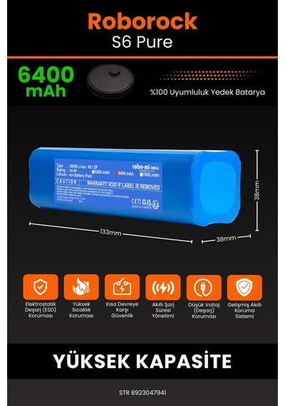 Roborock S6 Pure 6400mAh Robot Süpürge  Bataryası