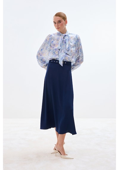 Sateen Kemerli Saten Etek - Lacivert-137016 Lacivert