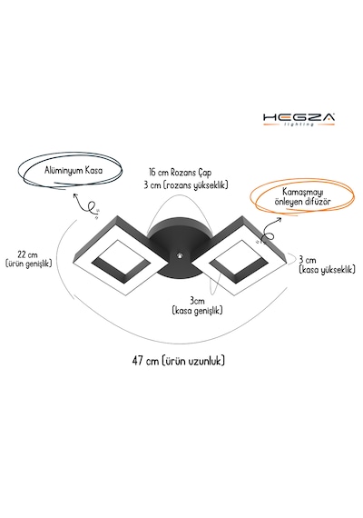Alato Gri Kasa, Sarı Işık Modern Plafonyer Led Avize GRİ RENK
