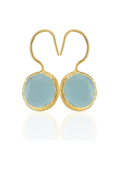 Kadir Jewellery 22 Ayar Altın Kaplama Kadın Taşlı Küpe -el İşçiliği Ve Hipoalerjenik Küpe -e01 Açık Mavi