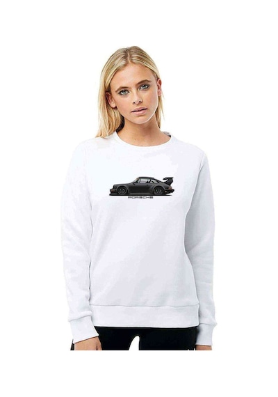 Porsche 911 Baskılı Beyaz Kadın Sweatshirt