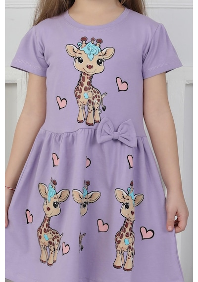 New Kids Baskılı Kız Çocuk Elbise-90425 Lila