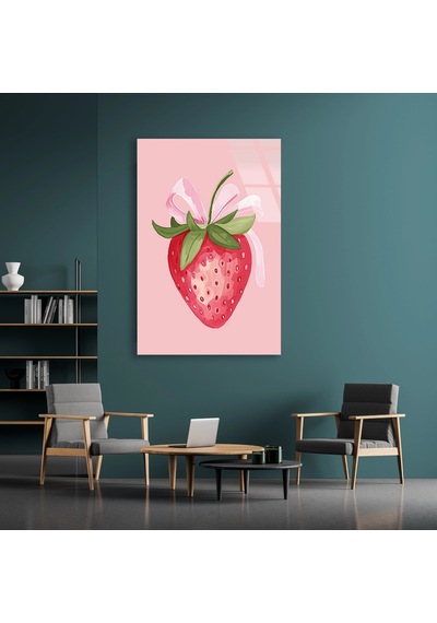 Çilek İllüstrasyonu - Cam Tablo - Deg1465 50 X 70 Cm