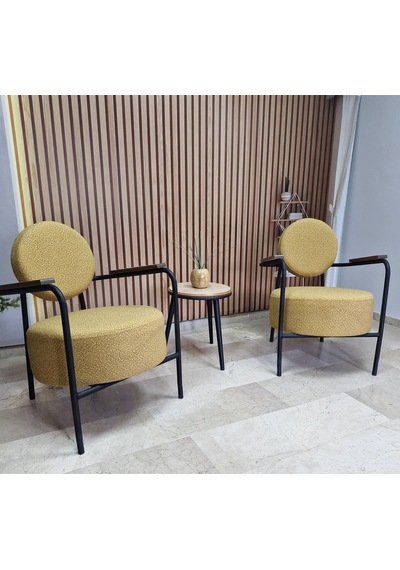 Azra Mobilya Venüs 2 Berjer Set İskandinav Keten Berjer - Büro - Ofis Koltuğu - Ofis Mobilyası -bekleme Salonu Sarı