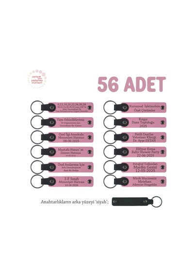 Pembe & Siyah, Asker Eğlencesinde Dağıtılacak, 56'lı Set, İsimli Hatıra Deri Anahtarlık Hediyesi