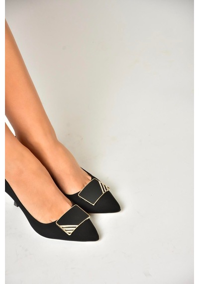 Fox Shoes U820971104 Siyah Kumaş İnce Topuklu Ayakkabı Siyah