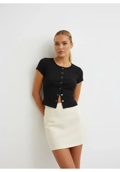 Park Karon Kadın Bisiklet Yaka Çıt Çıt Kapama Slim Fit Viscon Bluz 26038 Siyah