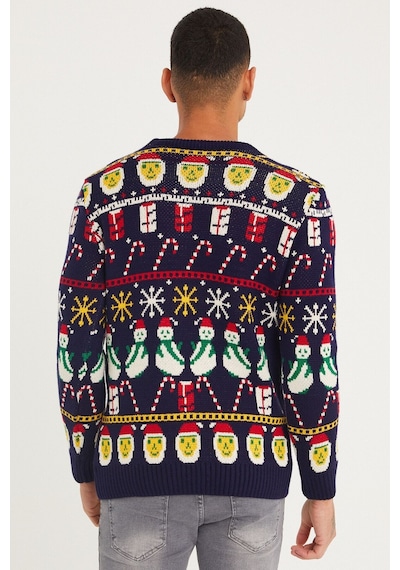 Erkek Lacivert Christmas Yılbaşı Kazağı-noelkzkr02s Lacivert