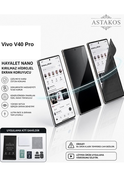 Vivo V40 Pro Uyumlu Hayalet Nano Kırılmaz Hidrojel Ekran Tpu Film Astakos