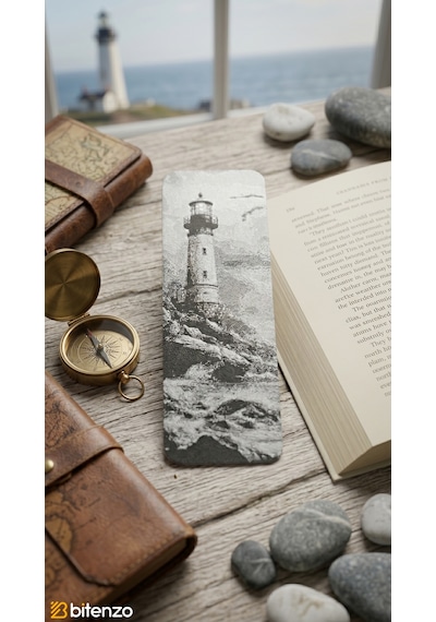 Deniz Feneri Temalı Kabartma Dokulu Kitap Ayracı - Nostaljik Manzara Tasarım Kitap Aksesuarı