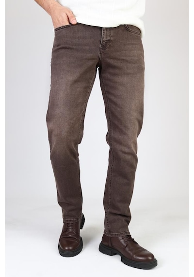 HLT Jeans Erkek Kahverengi Regular Fit Rahat Kesim Esnek Likralı Denim Jeans Kot Pantolon 001