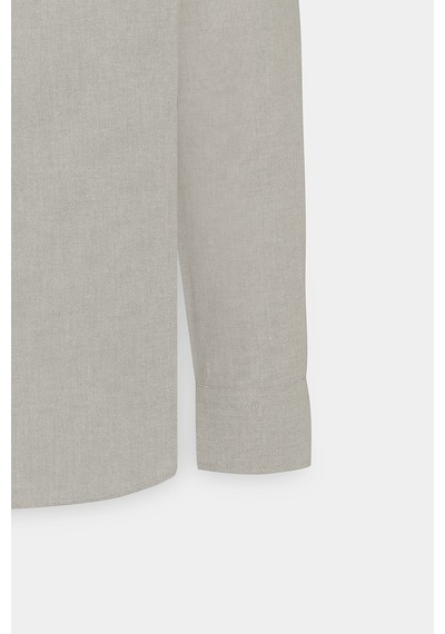 Erkek Bej Slim Fit Dar Kesim Düğmeli Yaka Pamuklu Oxford Gömlek Bej