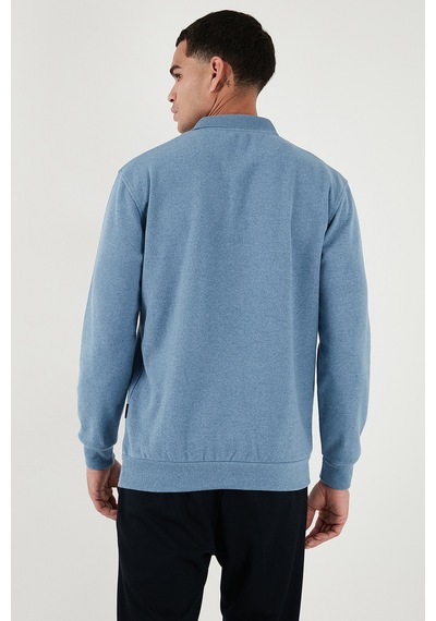 Buratti Pamuk Karışımlı Regular Fit Erkek Polo Yaka Kazak 456223 Koyu Mavi