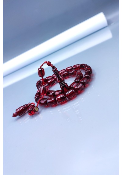 9 x 11 MM Kırmızı Ebu Sırr İmzalı Zar Kehribar Tesbih