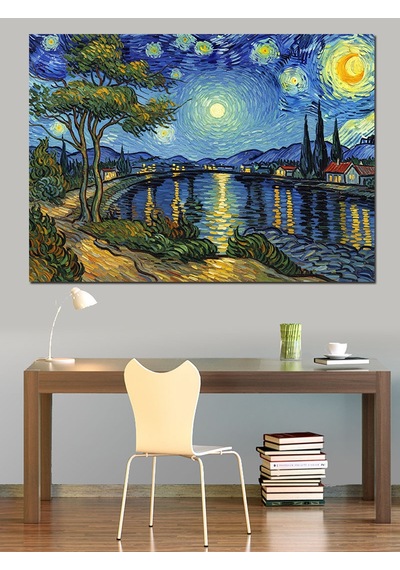 Van Gogh Tarzı Gece Şehri Dekoratif Kanvas - Mdf Ahşap Tablo