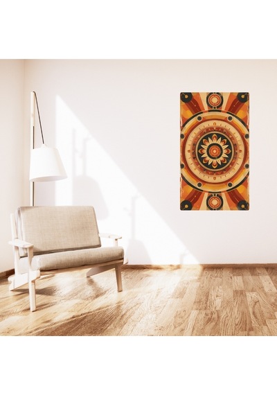 Bohem Tablo Dairesel Simetri Geometrik Sıcak Renkler Vintage Bohem Duvar Sanatı Çerçevesiz Poster